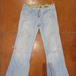 Miss Me Wide Leg JP4480 Eden 28x32 Holes in Knees Thin Denim Frayed Edges